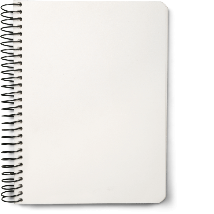 A black spiral-bound pocket journal with white pages.
